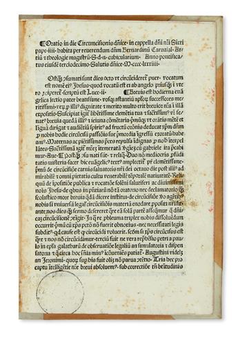 INCUNABULA  CARVAJAL, BERNARDINO DE. Oratio in die circumcisionis, 1484.